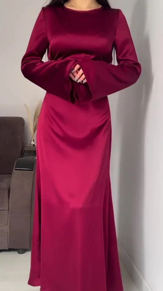 Long Dresses New Lace Up Waist Slimming Lace Wine Red Color Sleeved British Style Elegant Dresses for Women