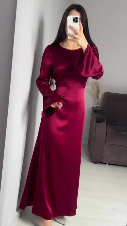 Long Dresses New Lace Up Waist Slimming Lace Wine Red Color Sleeved British Style Elegant Dresses for Women