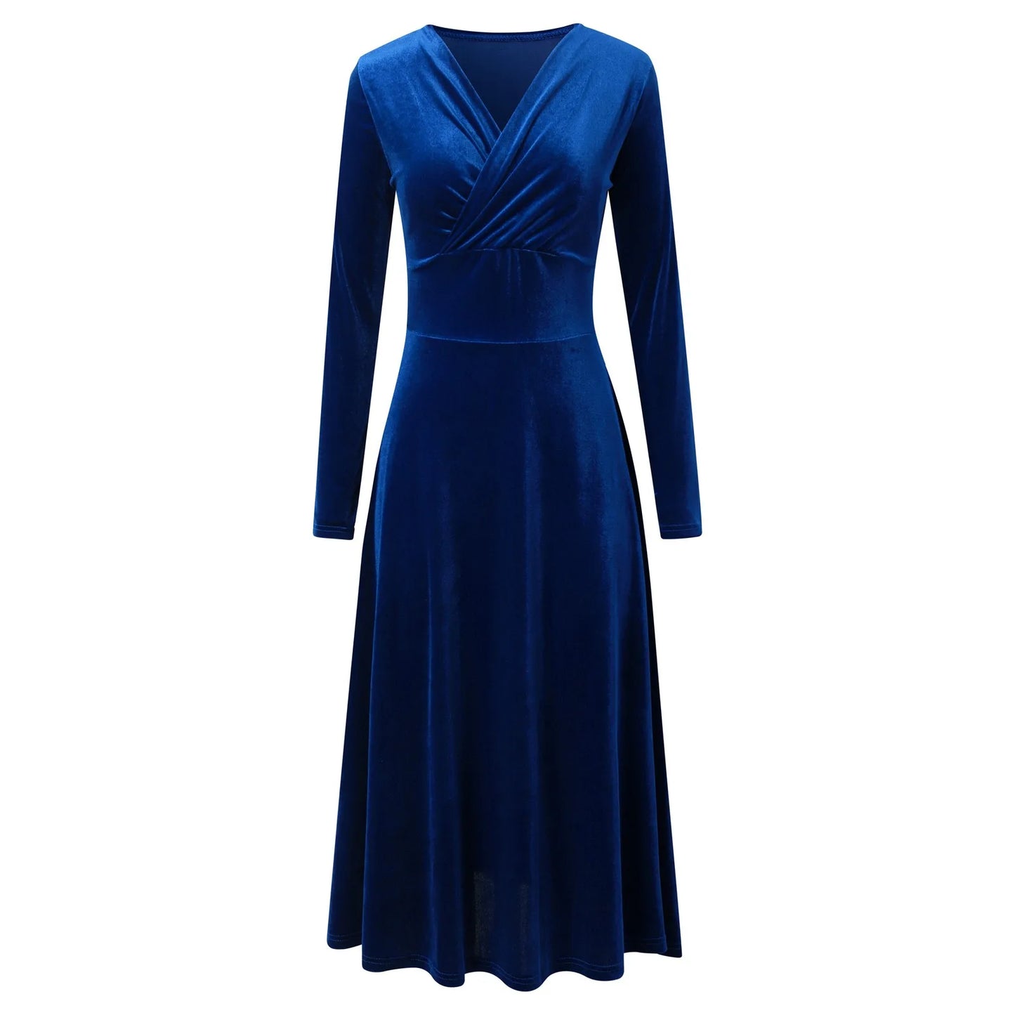 \Velvet Evening Dress Elegant V-Neck Maxi Dress Long Sleeve Red Dress Robes Longues