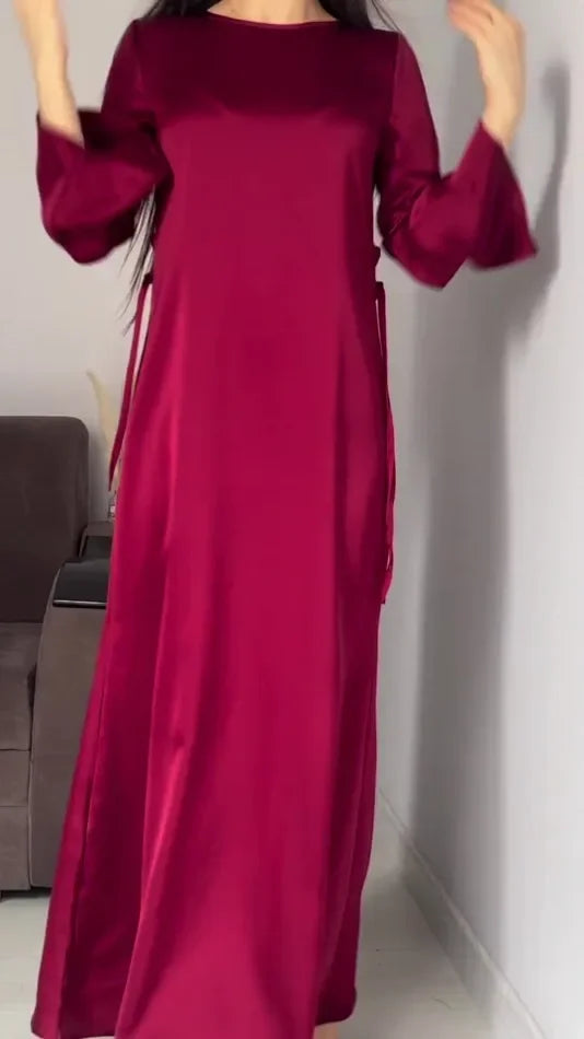 Long Dresses New Lace Up Waist Slimming Lace Wine Red Color Sleeved British Style Elegant Dresses for Women