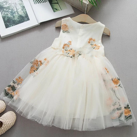 Elegant Kid Girl Dress Embroidery Flower Lace Ball Gown Princess Dress Wedding Costume Sleeveless Children Clothing Baby