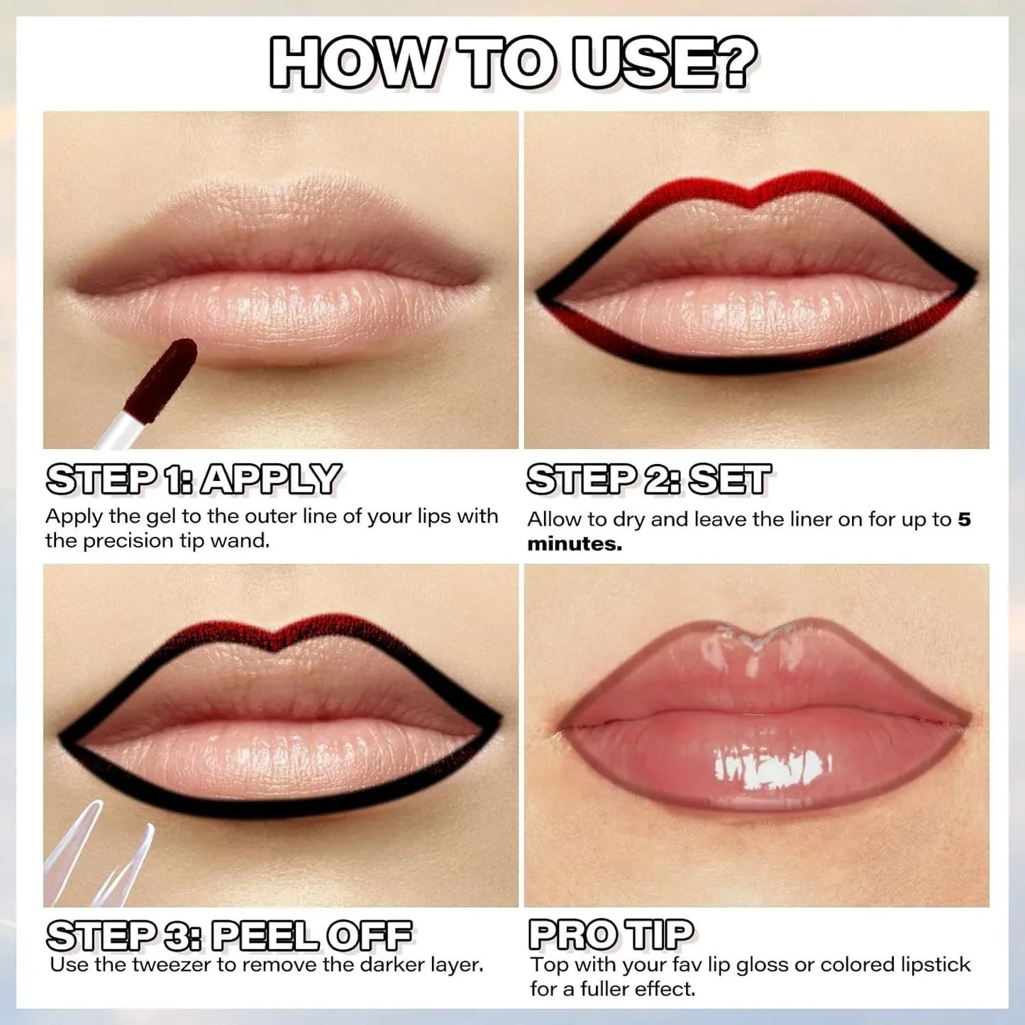 6 Colors Waterproof Lip Liner Peel Off Tattoo Lip Gloss Long Lasting Matte Lip Tint Black Contour Tear-off Makeup Stain Cosmetic