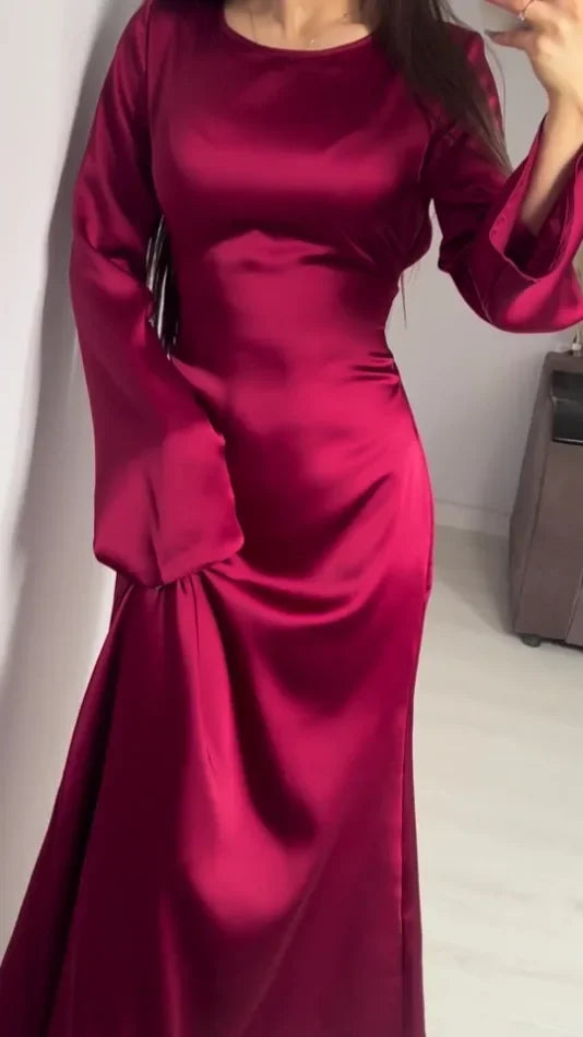 Long Dresses New Lace Up Waist Slimming Lace Wine Red Color Sleeved British Style Elegant Dresses for Women