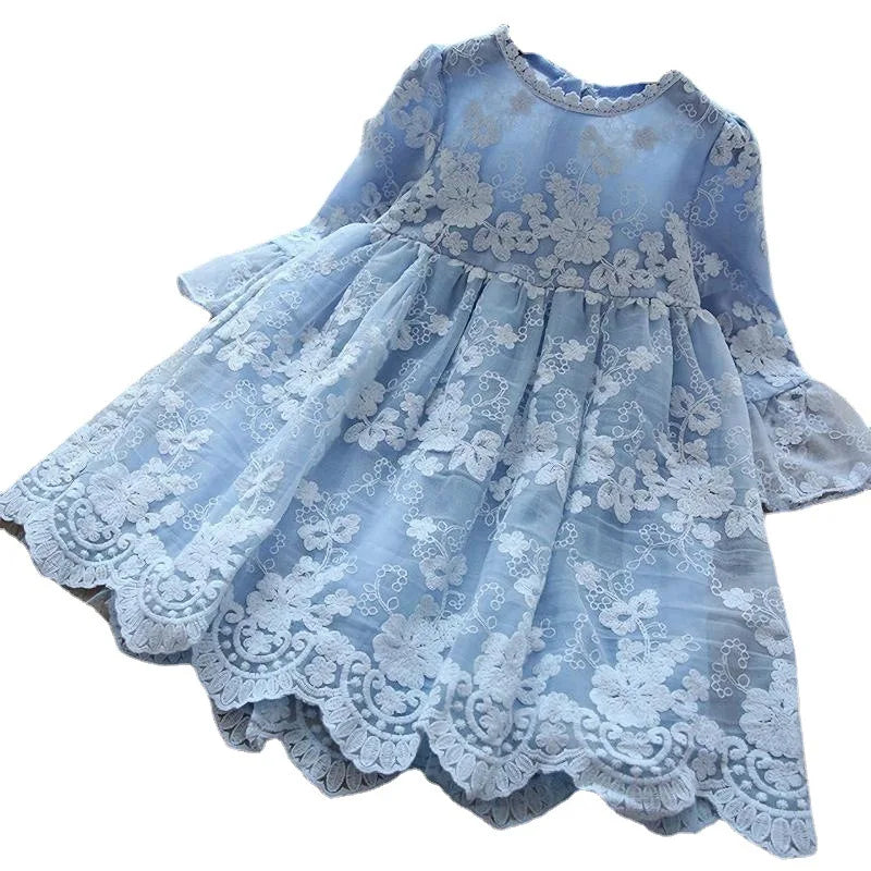 girls new spring and autumn high-end temperament long sleeve solid color dress