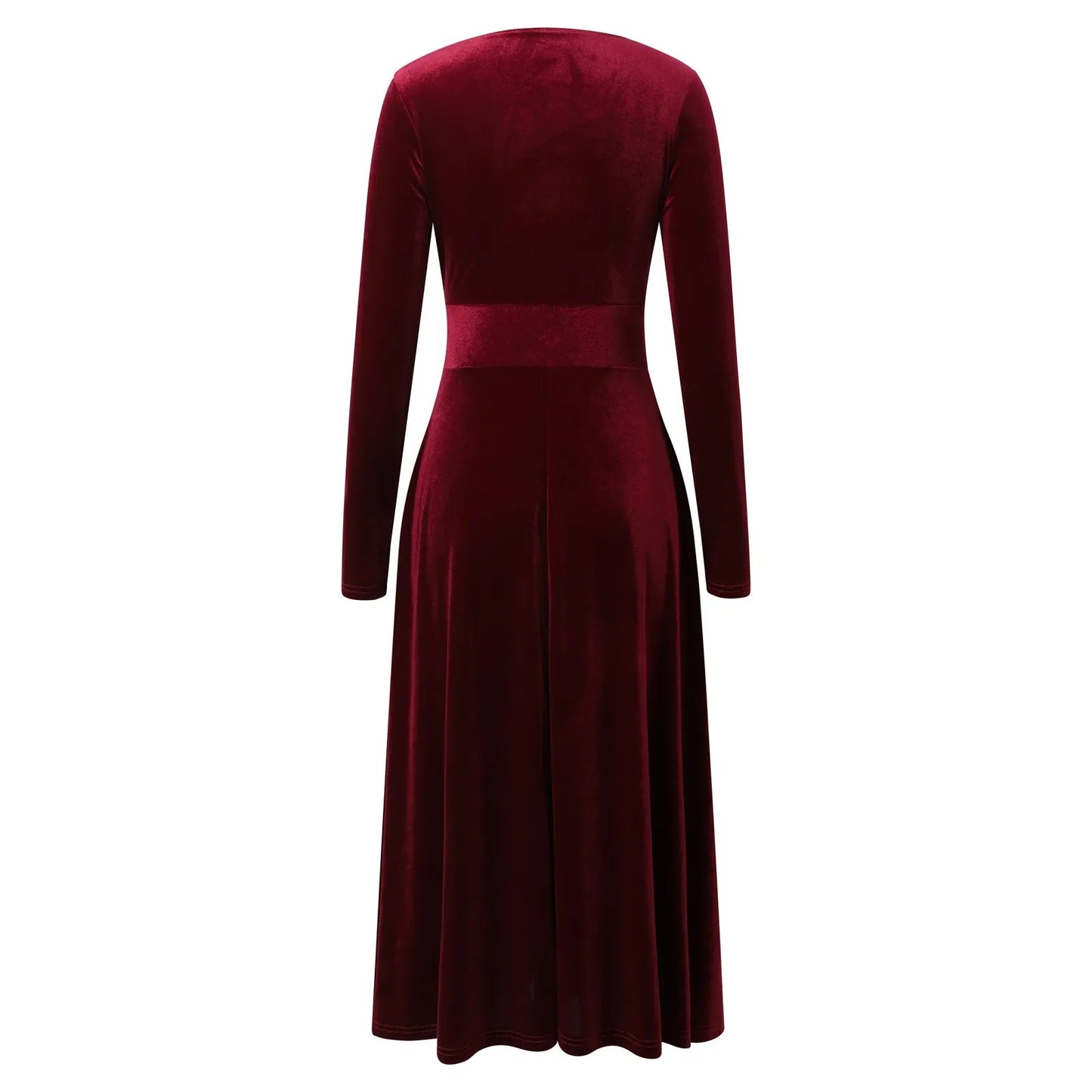 \Velvet Evening Dress Elegant V-Neck Maxi Dress Long Sleeve Red Dress Robes Longues