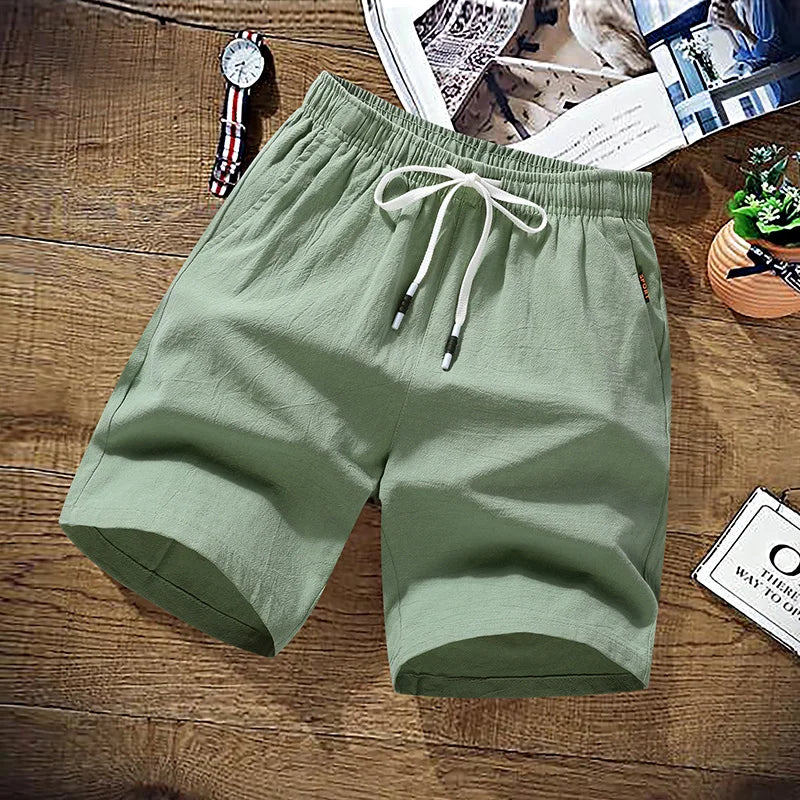 Summer Shorts Men Solid Casual Shorts Men 100% Cotton Cargo Shorts Brand Beach Shorts Cotton Linen Boardshort Asia Size M-9XL