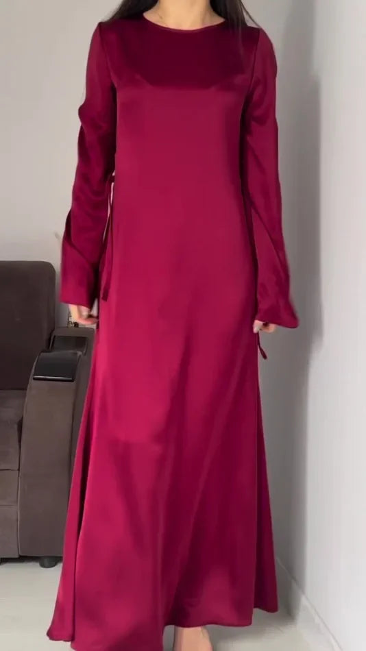 Long Dresses New Lace Up Waist Slimming Lace Wine Red Color Sleeved British Style Elegant Dresses for Women