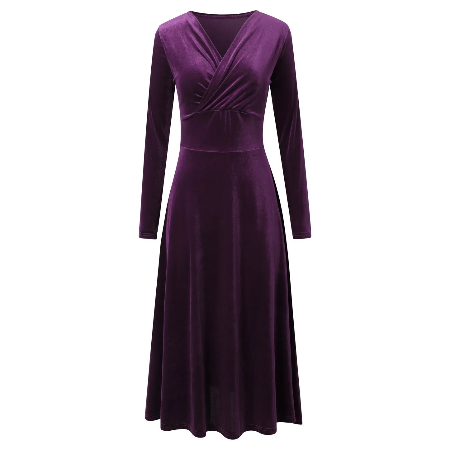 \Velvet Evening Dress Elegant V-Neck Maxi Dress Long Sleeve Red Dress Robes Longues