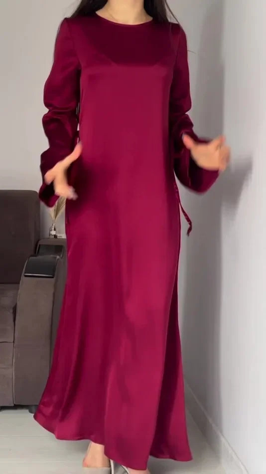 Long Dresses New Lace Up Waist Slimming Lace Wine Red Color Sleeved British Style Elegant Dresses for Women