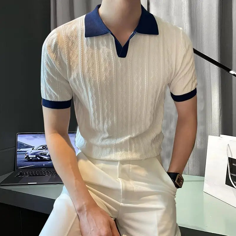 Polo Shirt Men's British Slim Sweater Short-sleeved Lapel Shirt Retro Contrast T-shirt