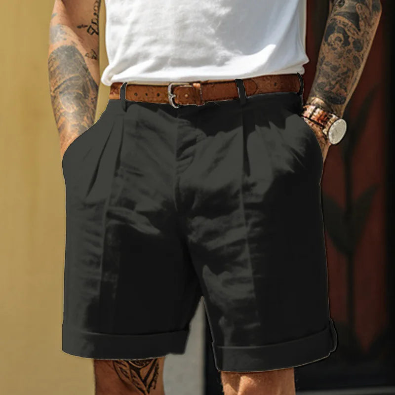 Summer Fashion Solid Cotton Linen Shorts for Men Breathable Pleated Loose Casual Straight Shorts Men Daily Versatile Short Pants