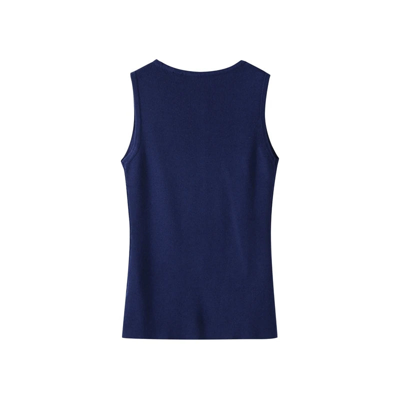 Elegant Knit Vest Suits Women Solid Single Breasted O-neck Sleeveless Slim Waistcoat Bodycon Midi Skirts