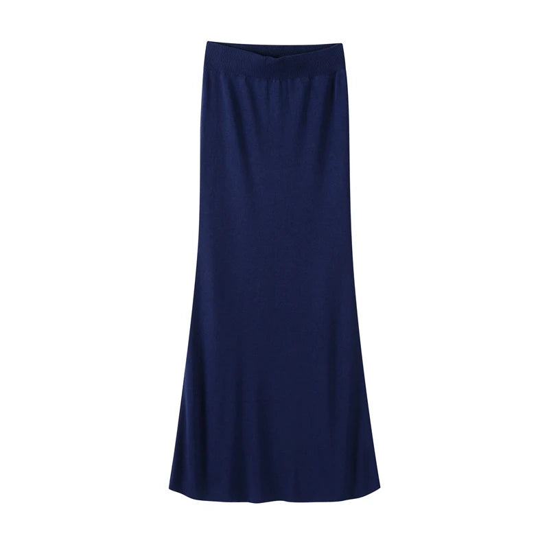 Elegant Knit Vest Suits Women Solid Single Breasted O-neck Sleeveless Slim Waistcoat Bodycon Midi Skirts
