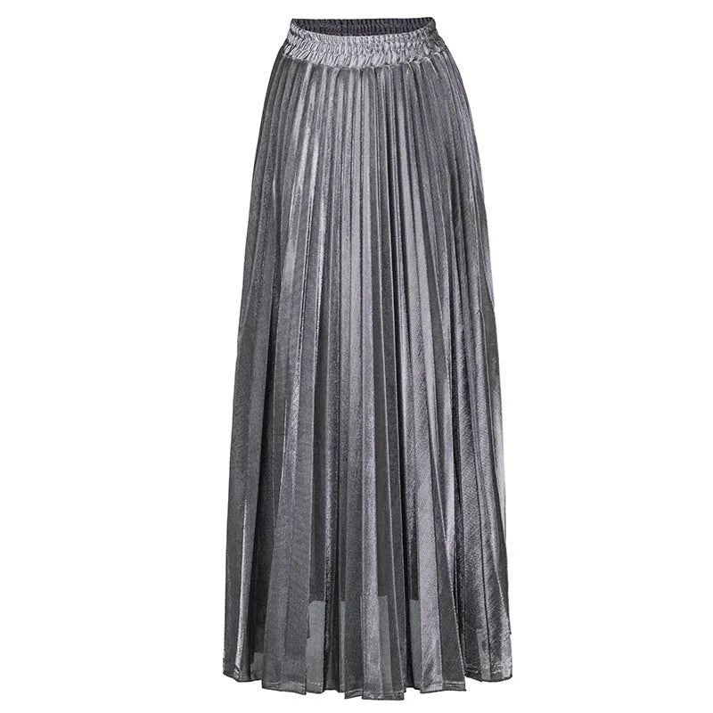 Check Skirt Pleated Maxi Skirt High Waist Harajuku Large Swing Gold Long Skirts