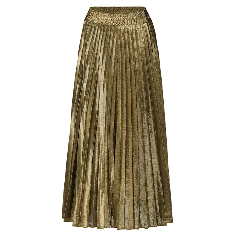 Check Skirt Pleated Maxi Skirt High Waist Harajuku Large Swing Gold Long Skirts