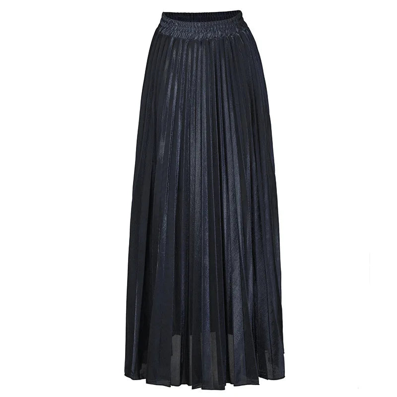 Check Skirt Pleated Maxi Skirt High Waist Harajuku Large Swing Gold Long Skirts