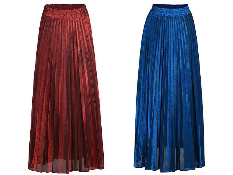 Check Skirt Pleated Maxi Skirt High Waist Harajuku Large Swing Gold Long Skirts