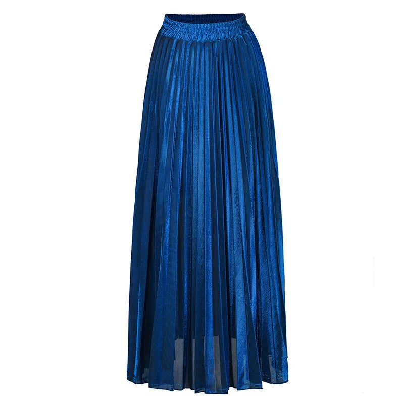 Check Skirt Pleated Maxi Skirt High Waist Harajuku Large Swing Gold Long Skirts