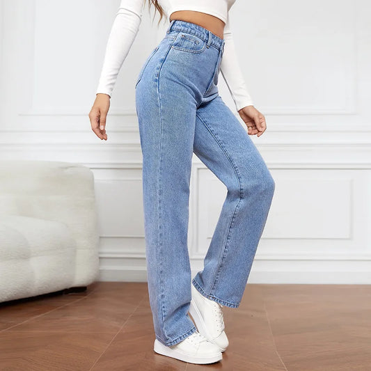 Europe and America New Fashion Washed High-waisted Jeans, Women's Spring and Summer New Straight Pants, Casual Wide-leg Pants