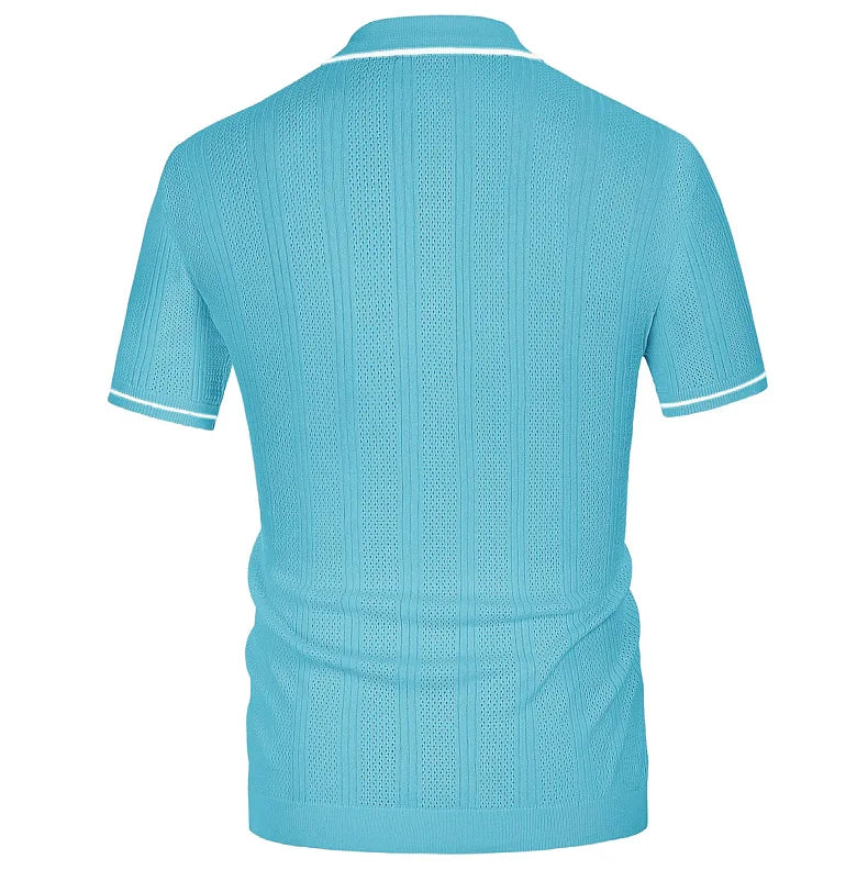 Summer Ice Silk Men Hollow Polo Shirt Breathable Soft Knit Shirt Top Men's Short-sleeved Tee