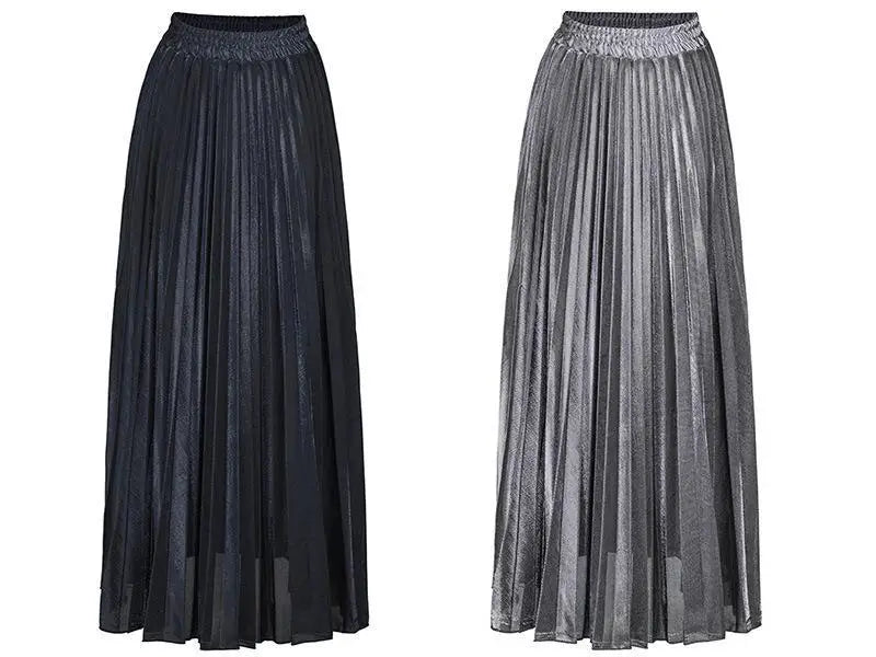 Check Skirt Pleated Maxi Skirt High Waist Harajuku Large Swing Gold Long Skirts