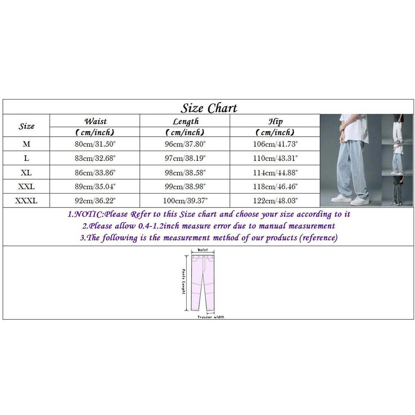 Men Casual Fashion Loose Jeans Street Wide Leg Trousers Pants