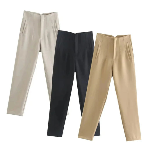 Woman Solid Trouser High Waist Slim Zipper Fly Long Pants Female Wild Commute Office Lady Woman \