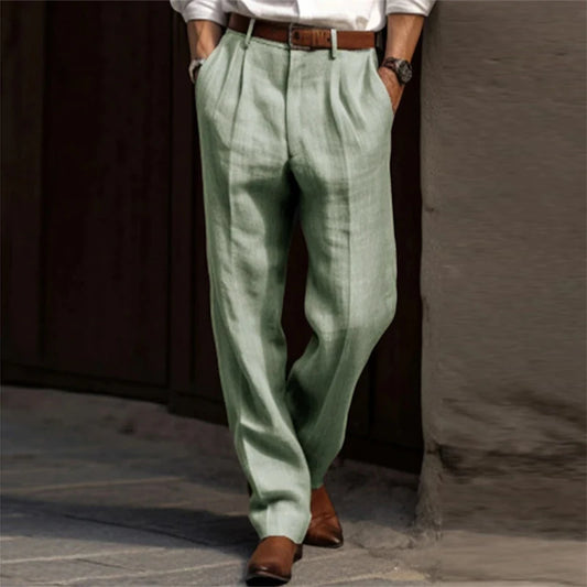 Cotton Linen Pants Men Business Casual Fashion Thin Suit Trouser