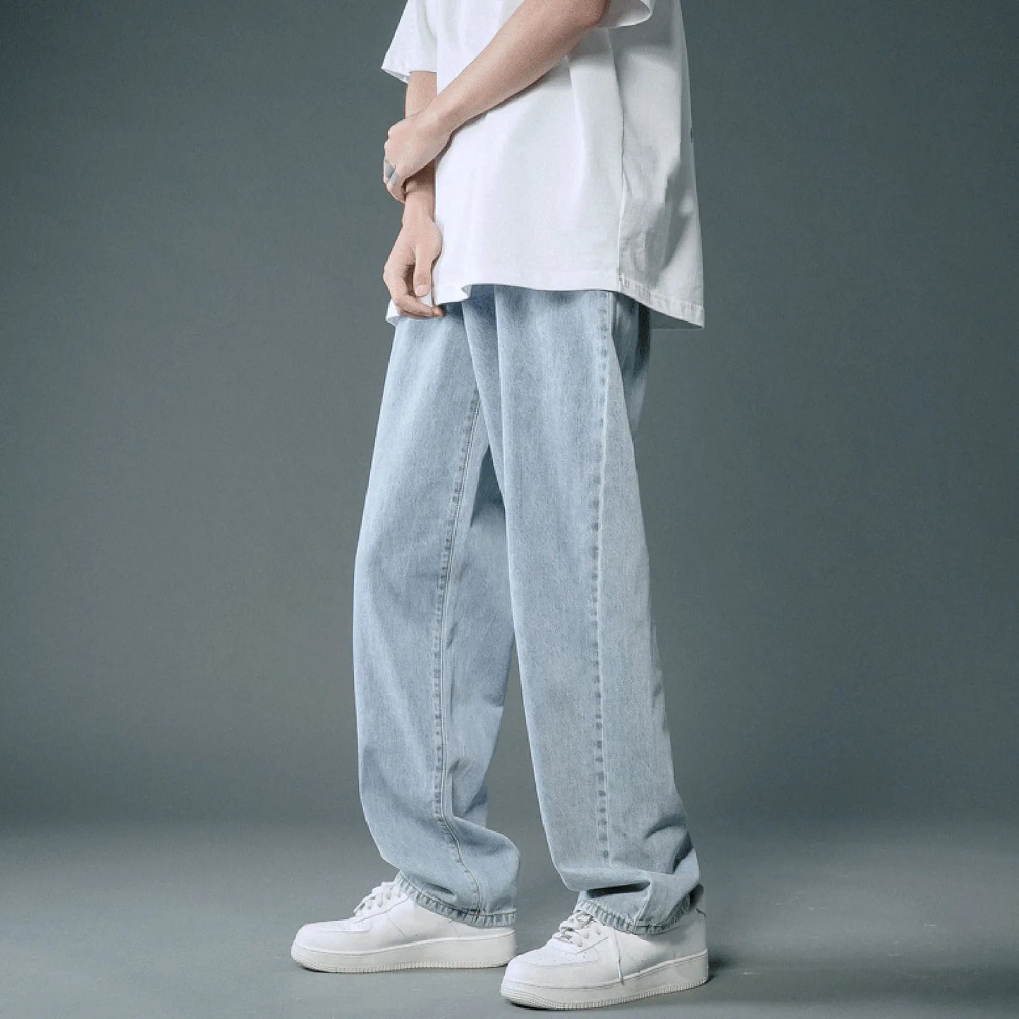 Men Casual Fashion Loose Jeans Street Wide Leg Trousers Pants