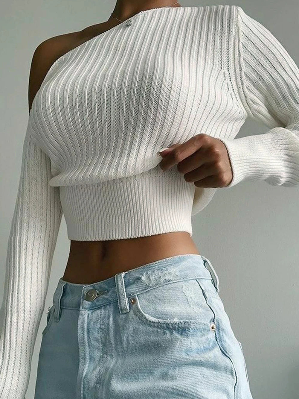 Women's long-sleeved off-the-shoulder casual sweater spring, autumn and winter