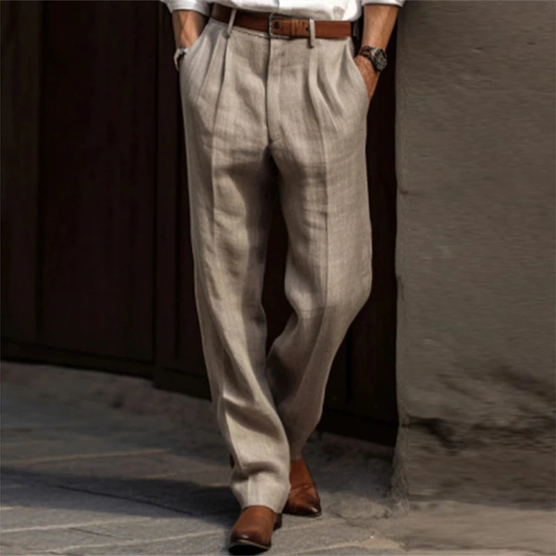 Cotton Linen Pants Men Business Casual Fashion Thin Suit Trouser