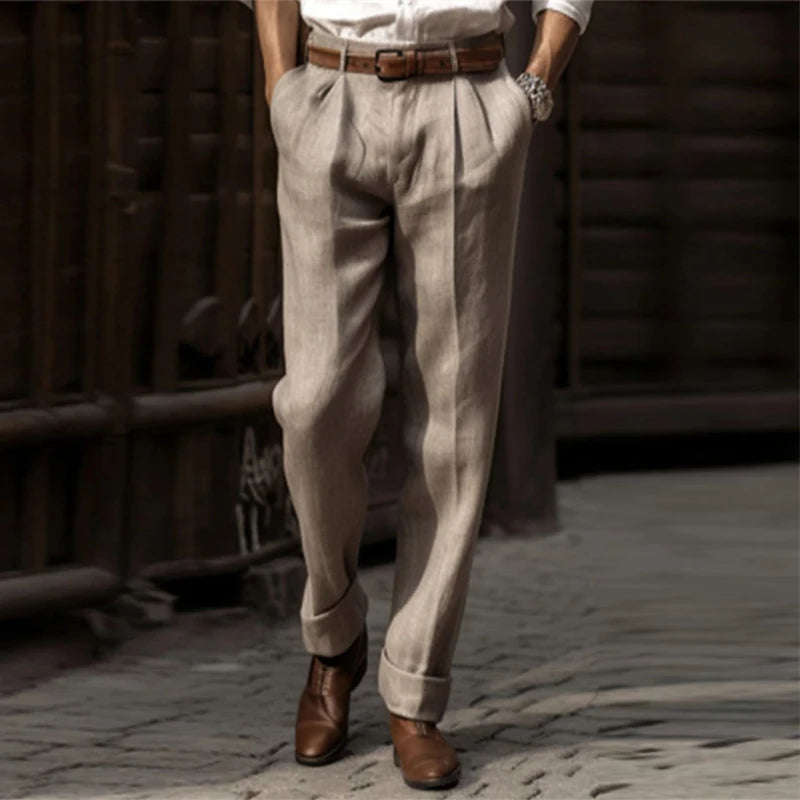 Cotton Linen Pants Men Business Casual Fashion Thin Suit Trouser