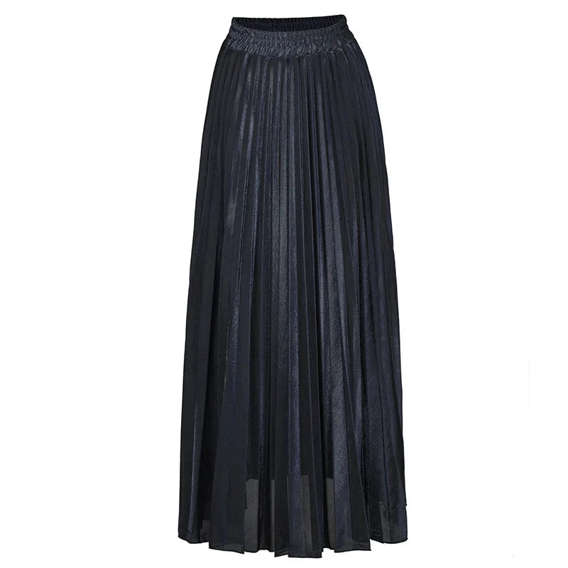 Check Skirt Pleated Maxi Skirt High Waist Harajuku Large Swing Gold Long Skirts