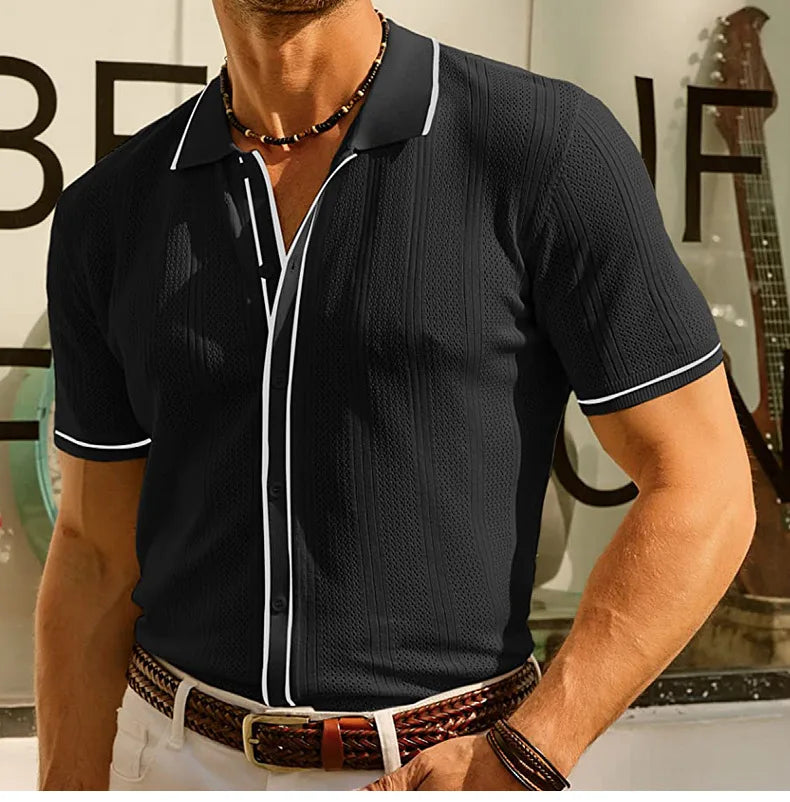 Summer Ice Silk Men Hollow Polo Shirt Breathable Soft Knit Shirt Top Men's Short-sleeved Tee