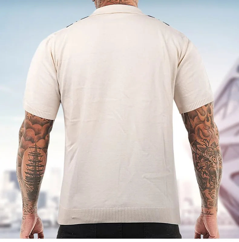 Summer Ice Silk Men Hollow Polo Shirt Breathable Soft Knit Shirt Top Men's Short-sleeved Tee