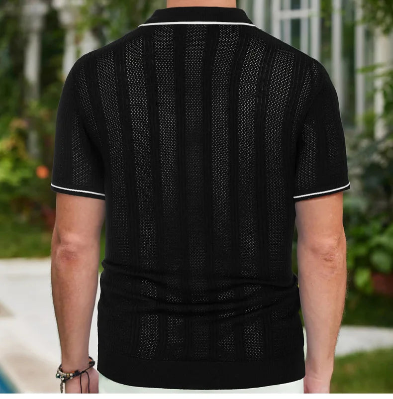 Summer Ice Silk Men Hollow Polo Shirt Breathable Soft Knit Shirt Top Men's Short-sleeved Tee