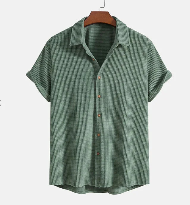 Summer Men's Short Sleeve Solid Color Casual Loose Beach Shirt