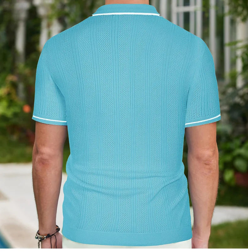 Summer Ice Silk Men Hollow Polo Shirt Breathable Soft Knit Shirt Top Men's Short-sleeved Tee