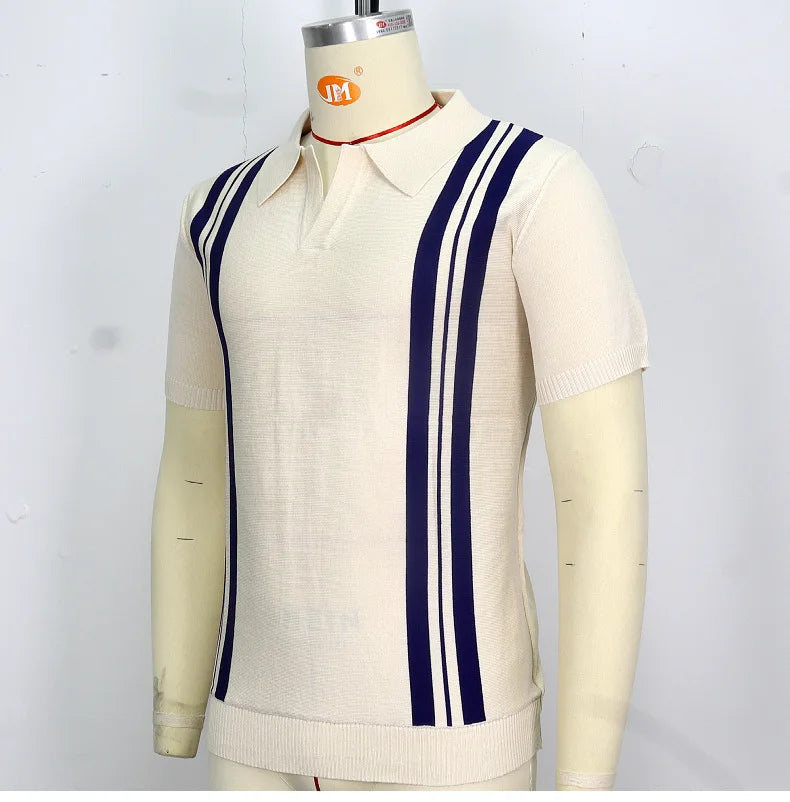 Summer Ice Silk Men Hollow Polo Shirt Breathable Soft Knit Shirt Top Men's Short-sleeved Tee