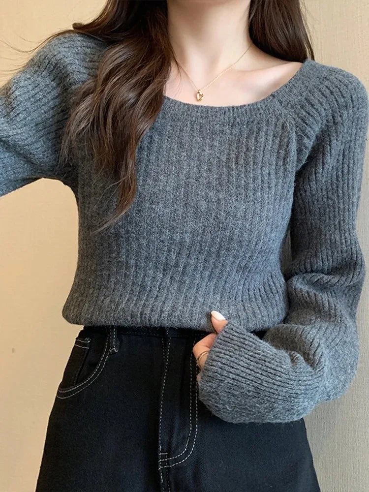 Women Sweaters Casual Soft Long Puff Sleeve Pullovers Jumpers Knitwear Basic Sweater For Women Tops