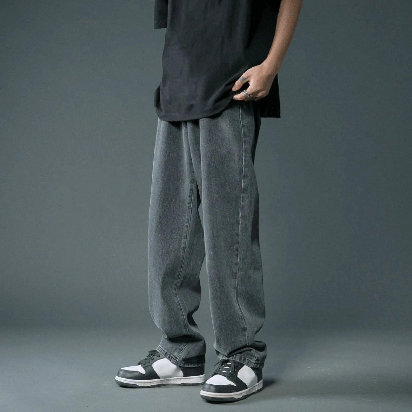 Men Casual Fashion Loose Jeans Street Wide Leg Trousers Pants