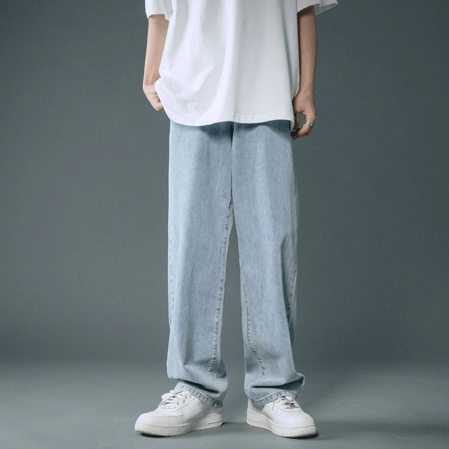 Men Casual Fashion Loose Jeans Street Wide Leg Trousers Pants