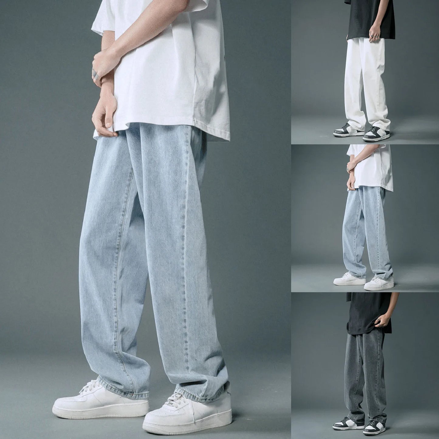 Men Casual Fashion Loose Jeans Street Wide Leg Trousers Pants