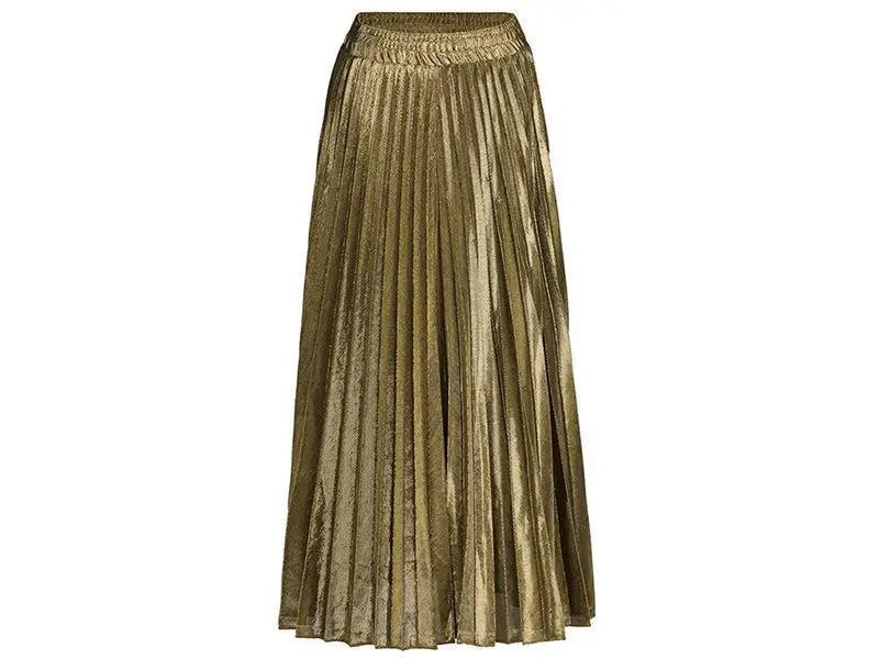 Check Skirt Pleated Maxi Skirt High Waist Harajuku Large Swing Gold Long Skirts