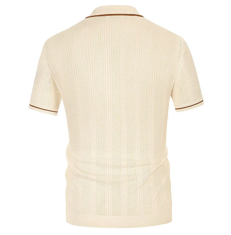 Summer Ice Silk Men Hollow Polo Shirt Breathable Soft Knit Shirt Top Men's Short-sleeved Tee