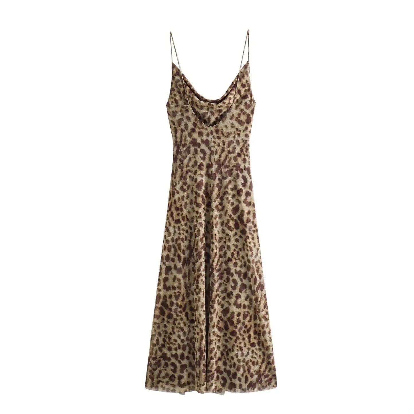 Leopard Print Long Dresses Sleeveless Slip Tulle Dress Woman Vintage Backless Party Dresses Summer Mesh Midi Dress