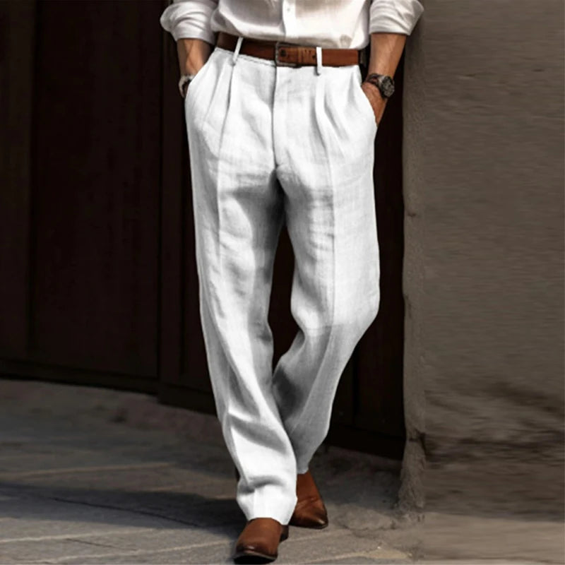 Cotton Linen Pants Men Business Casual Fashion Thin Suit Trouser