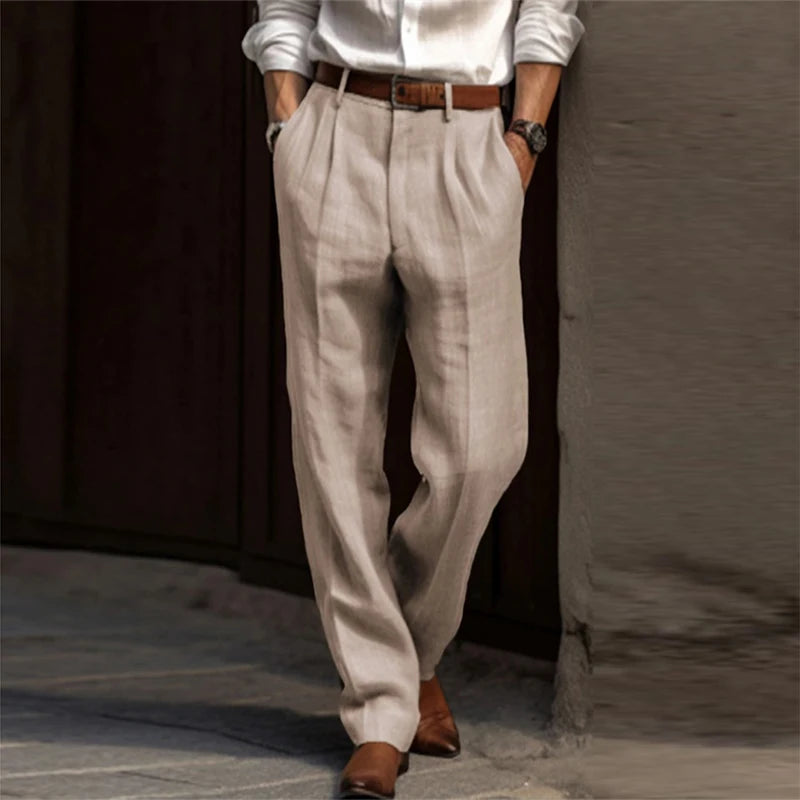 Cotton Linen Pants Men Business Casual Fashion Thin Suit Trouser